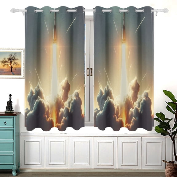 Rocket Launching Black Out Curtains Aesthetic for Bedroom Living Room Sliding Glass Doors Kitchen Windows 2 panels set