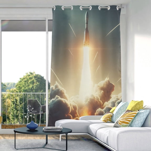 Rocket Launching Blackout Curtain Panels Drapes Privacy Assured with Light Filtering Curtains for Living room Bedroom Bathroom Window
