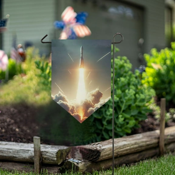 Rocket Launching Garden Flag 18" x 12.5" Double Sided Yard Lawn Outdoor Decor Small Yard Flags