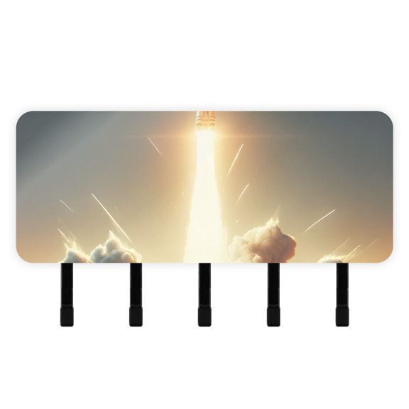 Rocket Launching Mail Holder Organizer Wall Mount with Shelf Key Holder Key Rack with 5 Key Hooks for Wall Decorative