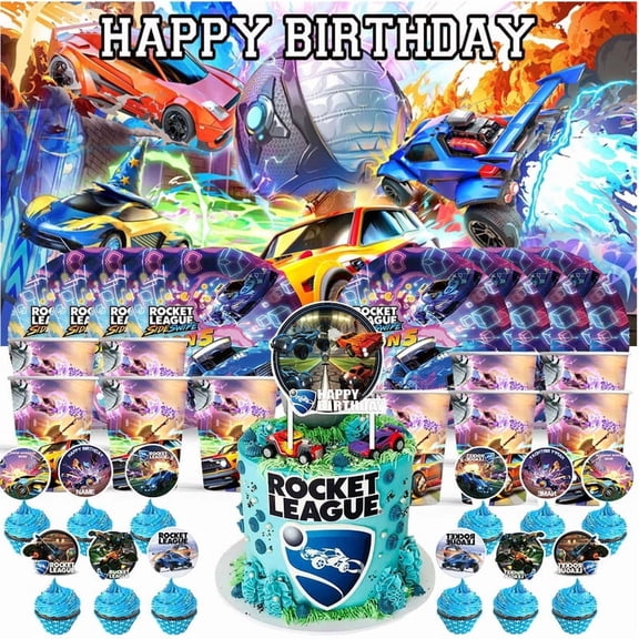Rocket League Decor Backdrop Plates Birthday Cups Party Supplies Fans Decorations Banner