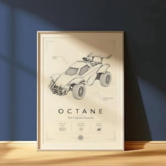 Rocket League Octane Blueprint Poster, Gaming Wall Art Print, Technical Car Drawing, Esports Decor, Gamer Room Setup, Retro Manual Style Art, Poster Only