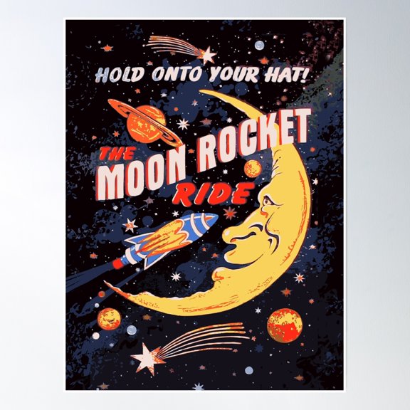 Rocket Moon Ride (Vintage) Poster Wall Art, Modern Wall Decor, 8x12 UNFRAMED