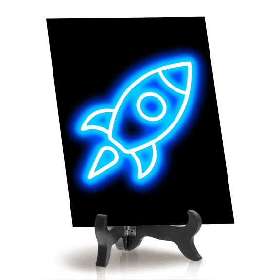 Rocket Neon Graphic Style Table Sign with Acrylic Stand (6x8) | Live Streamer Gaming Themed Decoration