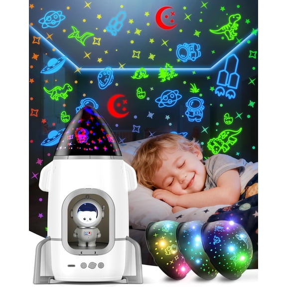 Rocket Night Light Projector for Boys Sensory Toys with Music&Films,Nightlight Lamp Astronaut Ceiling Projector 360? Rotation&Rechargeable,Birthday Gifts Bedroom Room Decor
