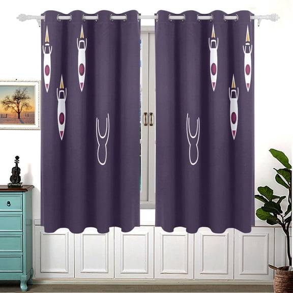 Rocket Pattern 63x55in Window Curtain Panels 63x55in 2-Piece Heavy Duty 80% Light Blocking