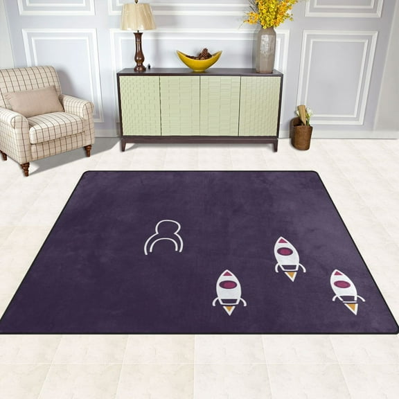 Rocket Pattern 80''x58'' Extra Large Plush Memory Foam Rug, Soft, Absorbent, Non Slip