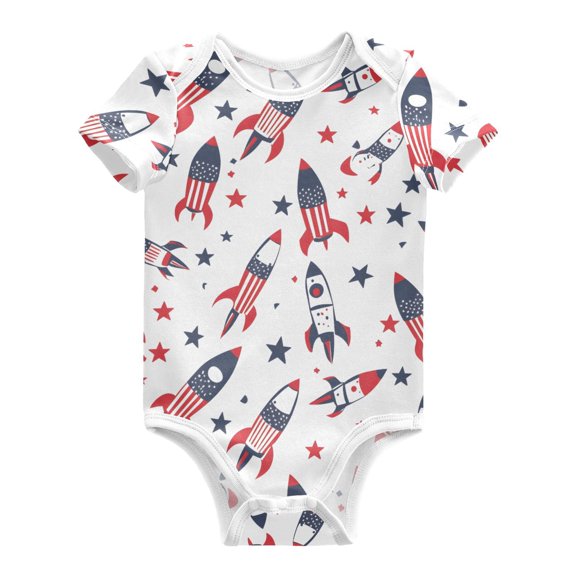 Rocket Pattern Baby Bodysuits 100% Cotton Short Sleeve for 0-24 Months Baby Golf Outfit 12Months