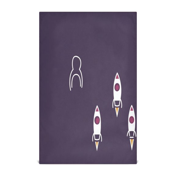 Rocket Pattern Decorative Waffle Towel Kitchen Dishcloth 28x18in Multi-Use Tea Towel