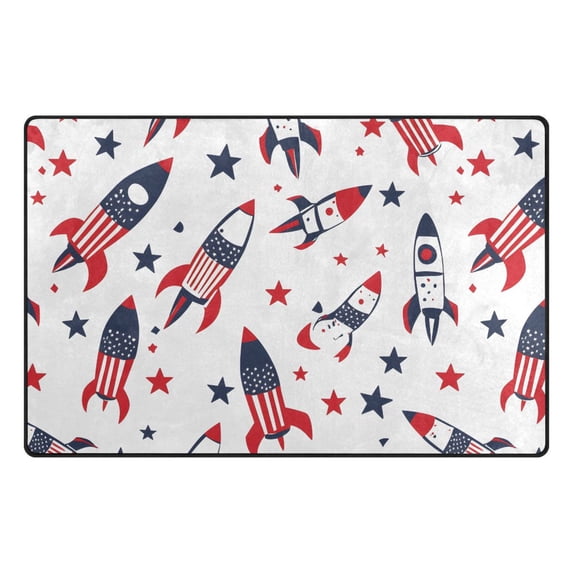 Rocket Pattern Memory Foam Area Rug 60"x39" Non Slip, Absorbent, Fade Proof for Living Room, Bedroom, Office