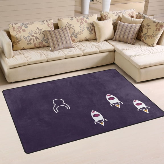 Rocket Pattern Soft Polyester Area Rug 60''x39'', Non Slip, Memory Foam, Water Absorbent