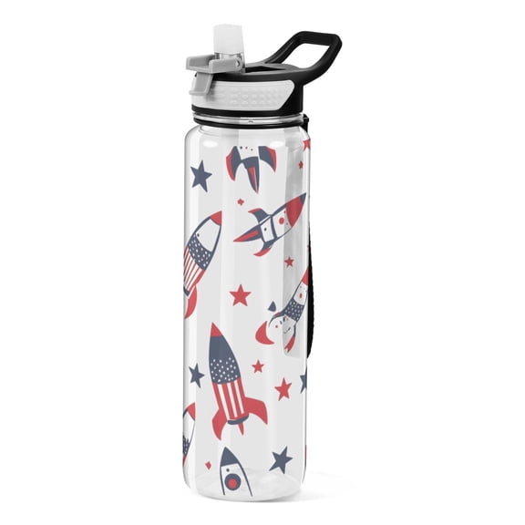 Rocket Pattern Sport Water Bottle Tritan with Straw 1000ml Portable for Outdoor Daily Use