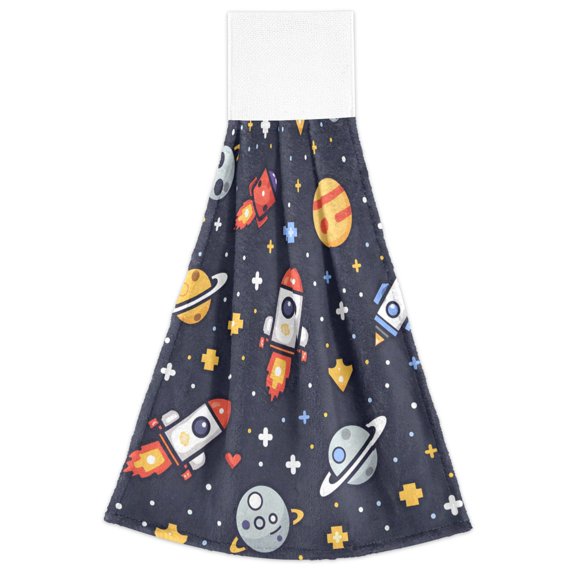 Rocket Pixel Style Hand Towels 2 Pack Quick Dry Velvet Soft with Velcro Kitchen Bath 14x18in