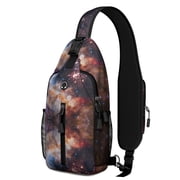 Rocket Planet Galaxy Sling Backpack, Star Constellation Sci-Fi Crossbody Daypack, Cute Moon Astronaut Travel Bag