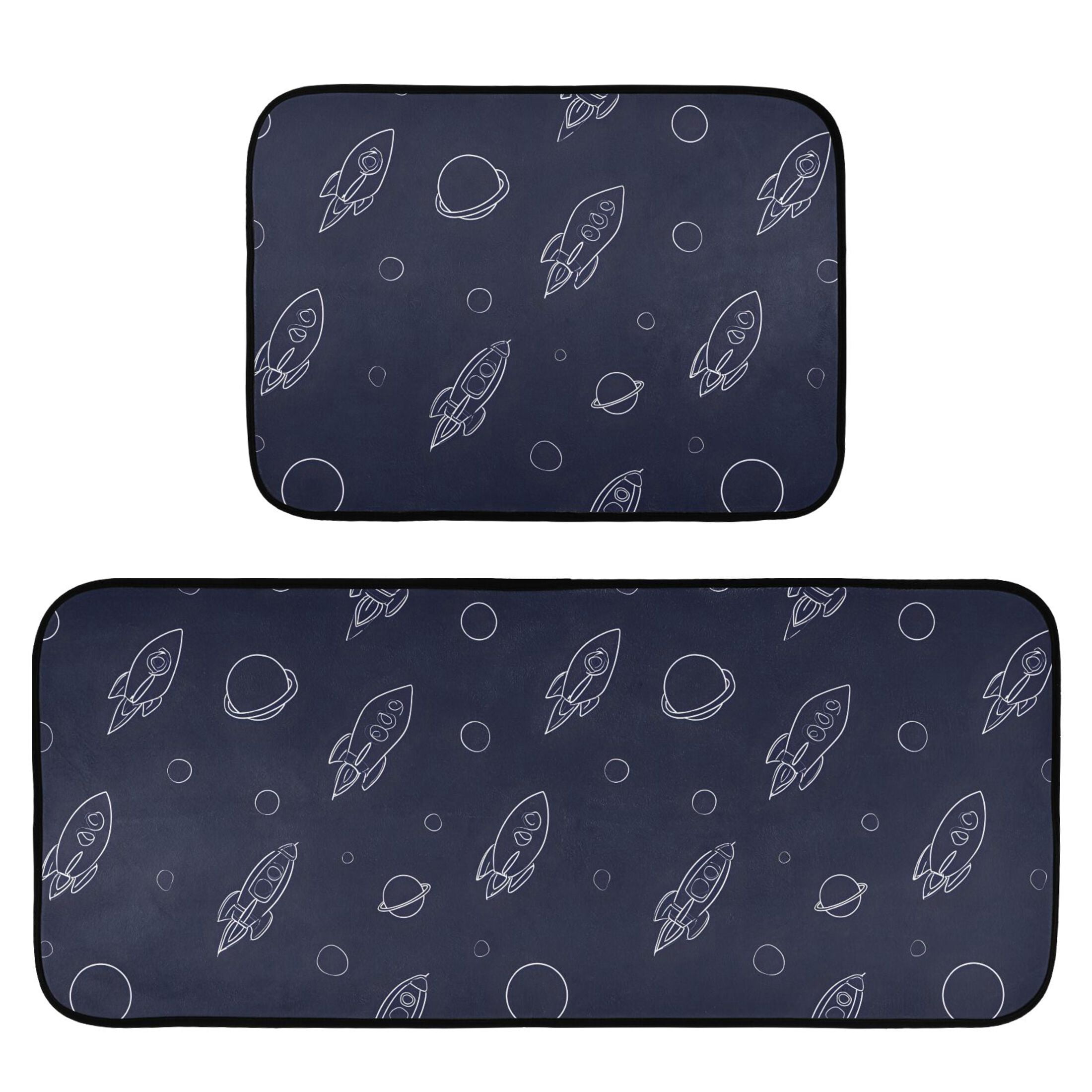 Absorbent Rugs Rocket Planet Space Kitchen Mat 2 Piece Non Slip Absorbent carpet Floor ...