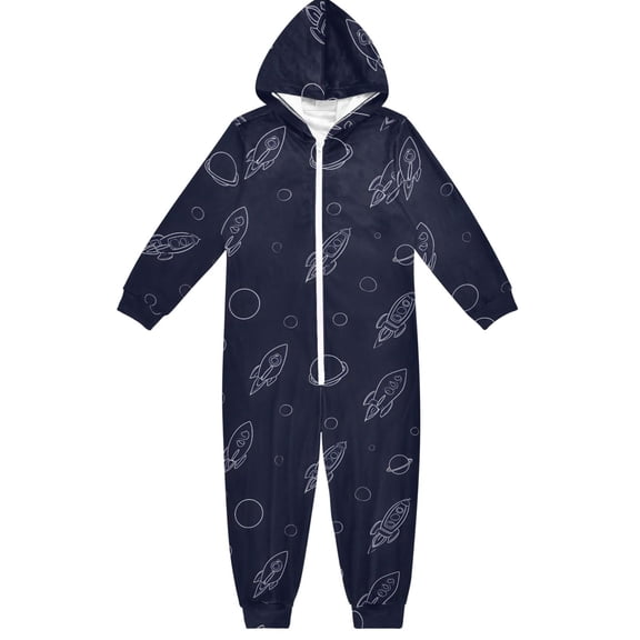 Rocket Planet Space One Piece Pajamas Soft Jumpsuit Cozy Sleep and Play Romper Zipper and Pockets 4T