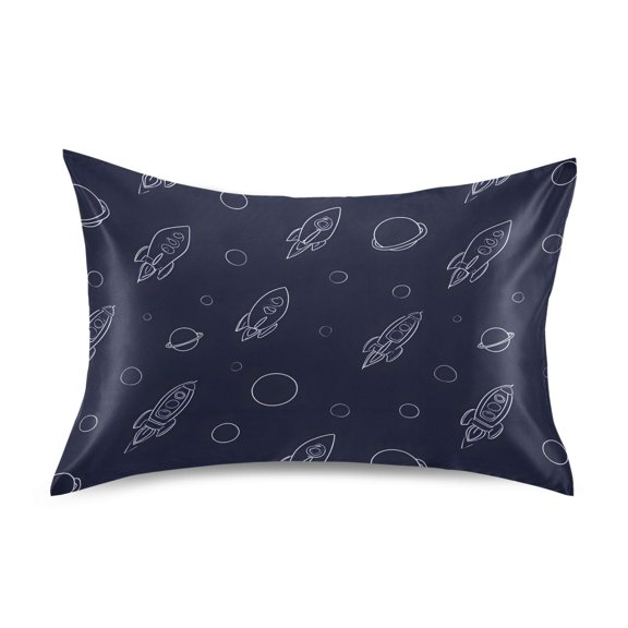 Rocket Planet Space Standard Size Satin Pillowcase 20''x26'' Double-Sided Print Soft Wrinkle Resistant