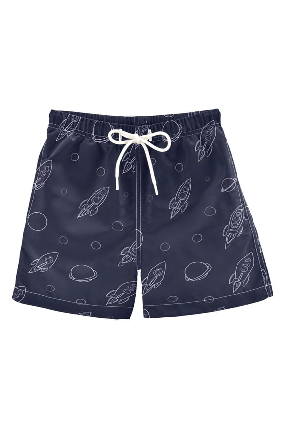 Rocket Planet Space Swim Trunks Quick Dry Beach Pool Board Shorts Lightweight Stylish Print Sizes 2T to XL