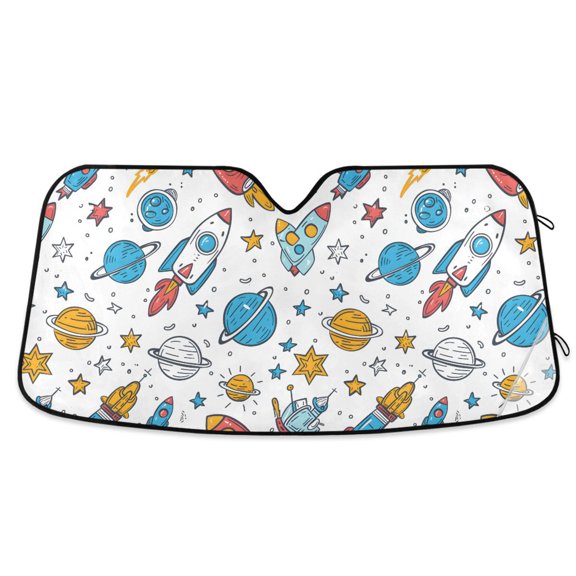 Rocket Planet Star Car Windshield Sun Shade Foldable Car Front Window Visor Heat and UV Protection 53x23.5