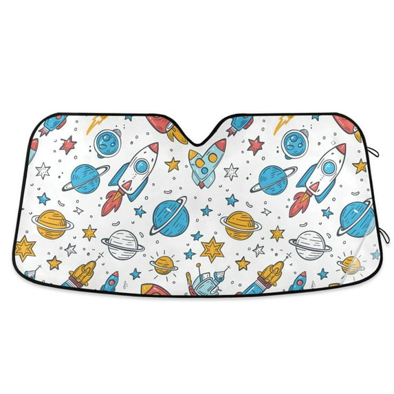 Rocket Planet Star Car Windshield Sun Shade Foldable Car Front Window Visor Heat and UV Protection 57x31.5