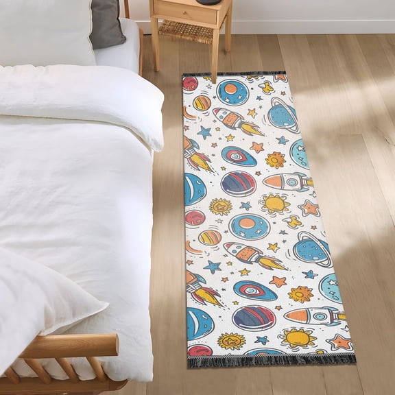 Rocket Planet Star Sun Runner Area Rug 2x6 Soft Non-Slip Washable Bedside Carpet for Hallway Bedroom Living Room Home Decor