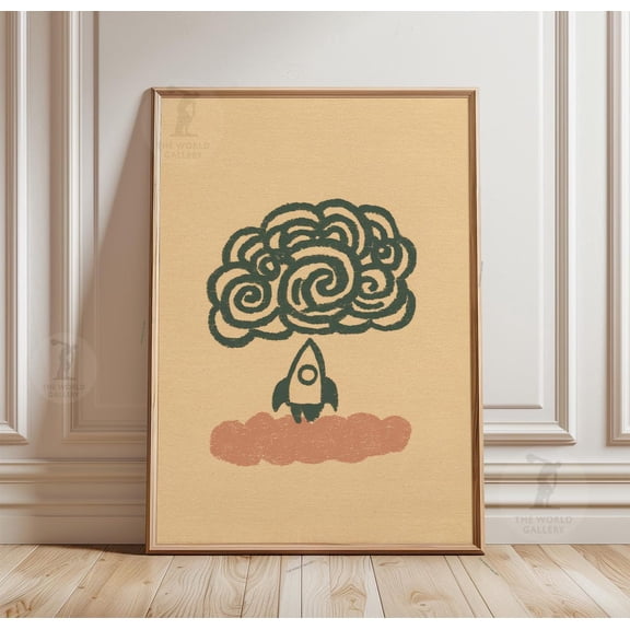 Rocket Poster Minimal Space Wall Art Retro Room Home Decor Artwork, Unframed Poster
