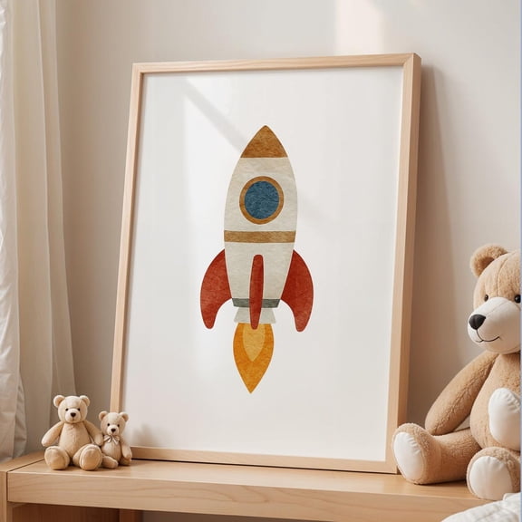 Rocket Poster: Space Nursery Wall Art, Unframed Canvas Size 8x12