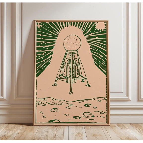 Rocket Poster Space Shuttle Illustration Wall Art Print Retro Sci Fi Line Drawing Minimal