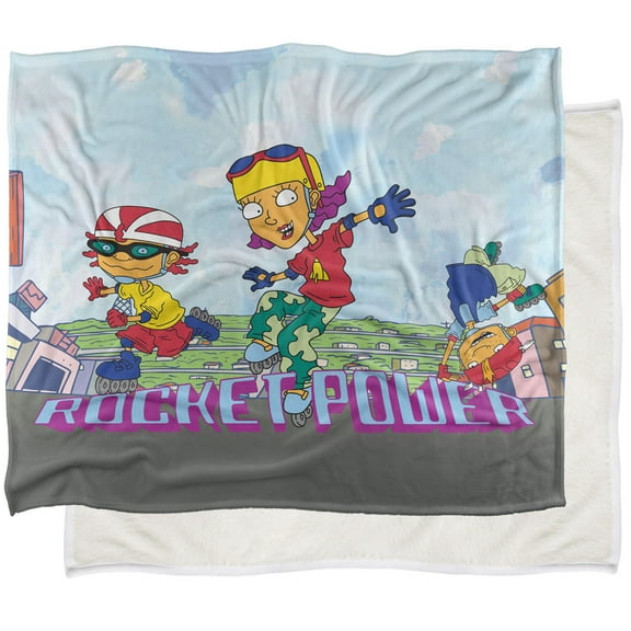Rocket Power Blanket, 50"x60" Otto, Reggie and Twister Skate Silky Touch Sherpa Back Super Soft Throw Blanket