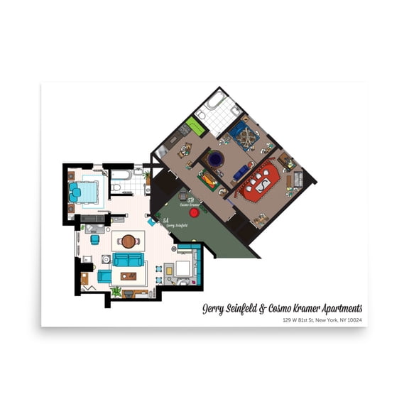 Rocket Prints Jerry And Kramer Apartments Floor Plan Seinfeld Poster, 30 x 40