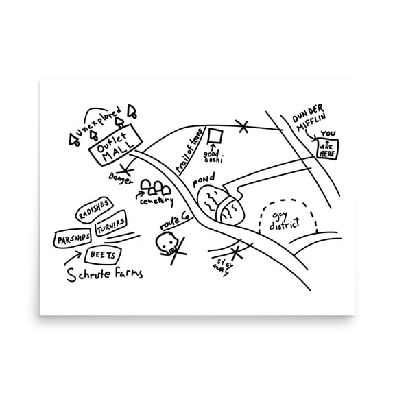 Rocket Prints Schrute Farms Map Dwight Office Poster, 9 x 12