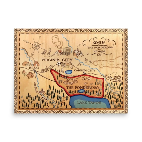 Rocket Prints The Ponderosa Ranch Map Bonanza Poster, 18 x 24