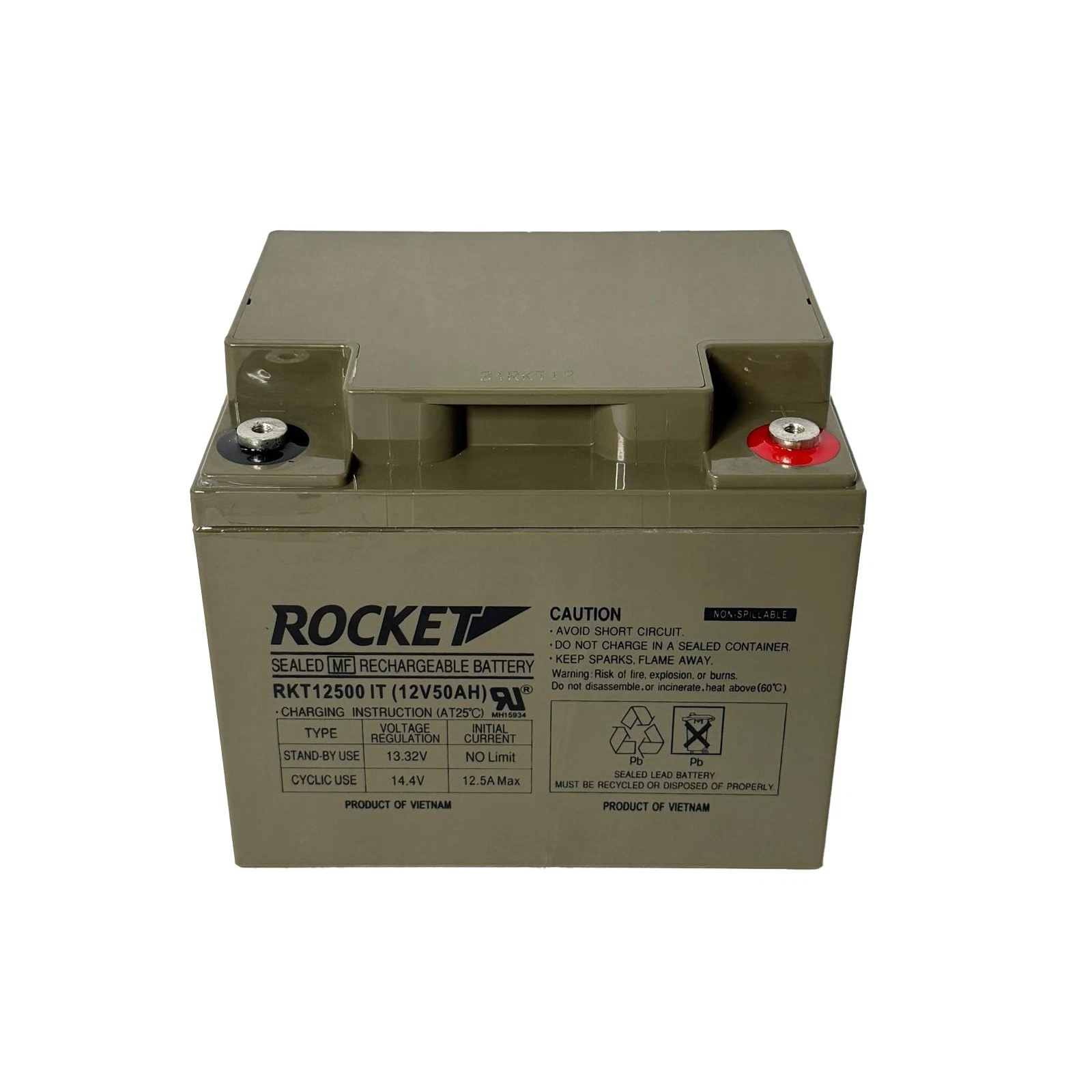 ROCKET RKT12500 IT 12V 50Ah Sealed Lead Acid AGM Battery  Rechargeable, Maintenance-Free, Non-Spillable with Insert Terminals  For Solar, Mobility, UPS, and Backup Power