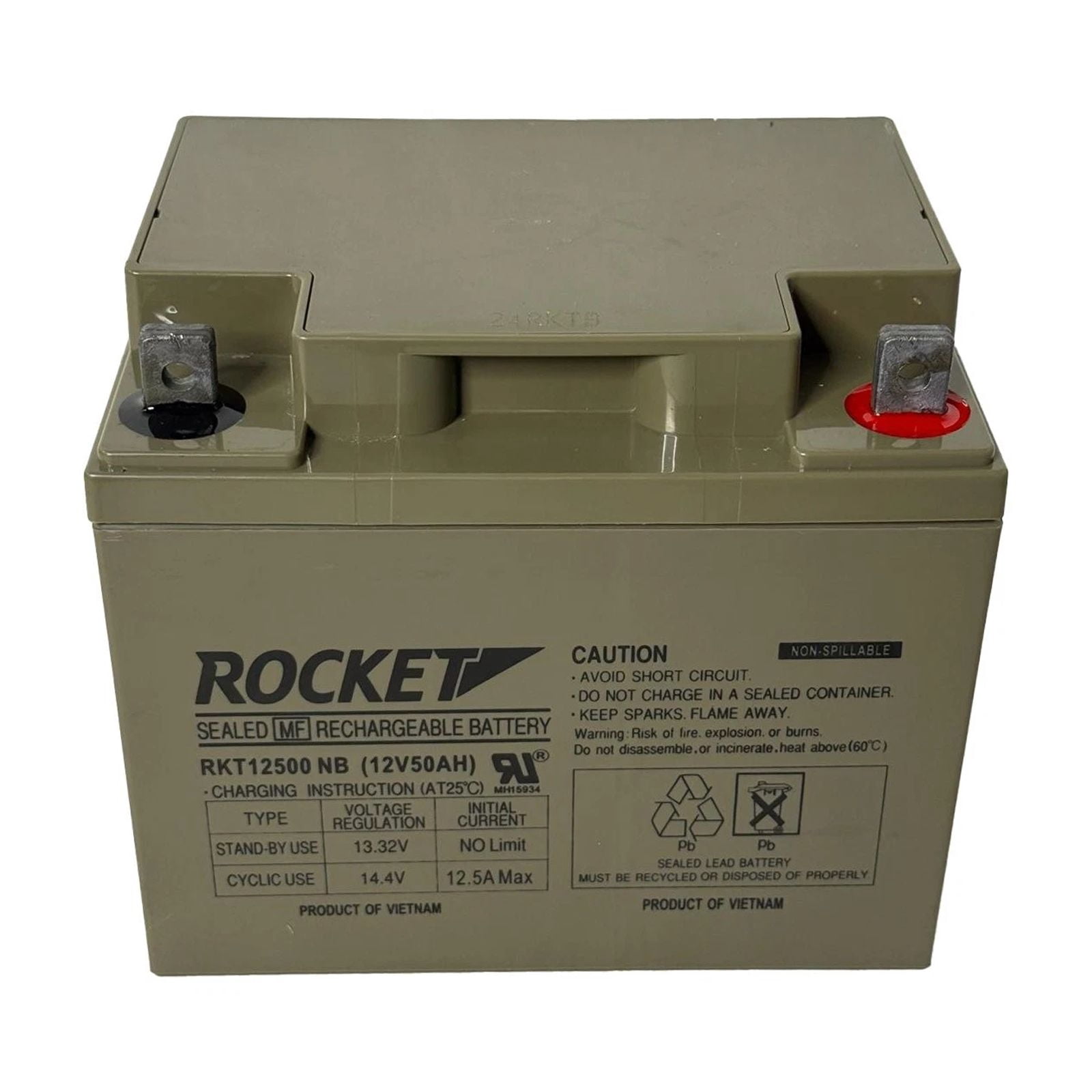 ROCKET RKT12500 NB 12V 50Ah Sealed Lead Acid (SLA) Rechargeable Battery  AGM, Maintenance-Free  For Solar, Mobility, Marine, UPS, and Medical Equipment (Set of 1)