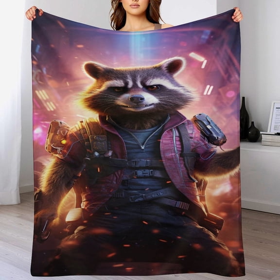 Rocket Raccoon Blanket, Soft Cozy Fluffy Plush Throw Blanket for Boys Girls Young Adults, Warm Flannel Blanket for Living Room Bedroom Couch Bed 30"x40"
