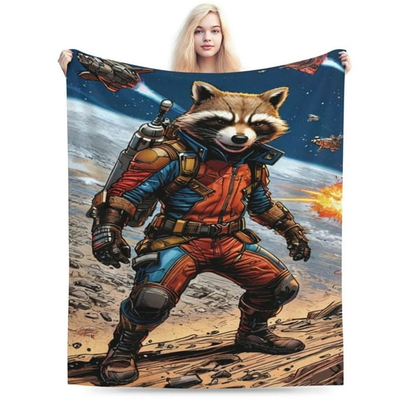Rocket Raccoon Blanket, Super Soft Large Fluffy Plush Throw Blanket for Boys Girls Young Adults, Cozy Warm Flannel Blanket for Living Room Couch Bed All Seasons 80"X60"