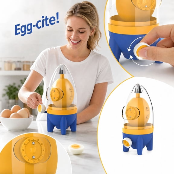 Rocket Shape Manual Easter Egg Spinner with Clear Dome, Blue and Yellow, for Student Boys and Girls Kitchen Play, Toys