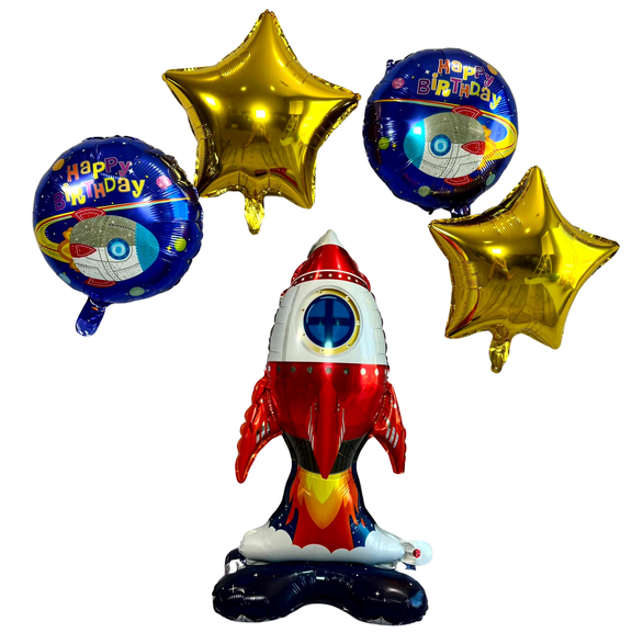 Rocket Ship Balloon Birthday Outer Space Stars 5 PC Set | Party Supplies Balloons and Decorations for Celebrations Events | Gifts for Kids | Kids Birthday Party Celebration Space Theme Decor