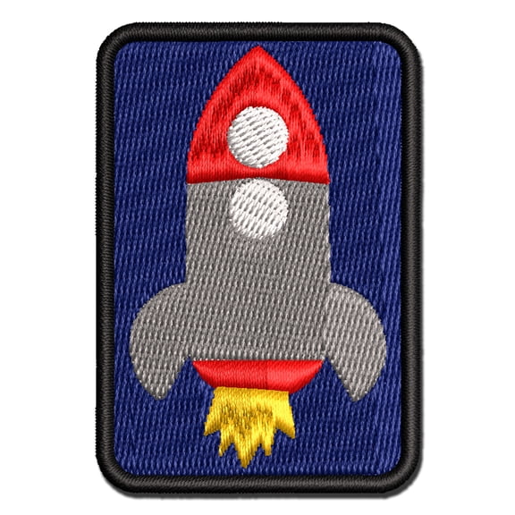 Rocket Ship Doodle Applique Multi-Color Embroidered Hook & Loop Patch - 2.5 Inch Small