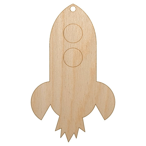 Rocket Ship Doodle Wood Holiday Christmas Tree Ornament Unfinished DIY Pre-Drilled Craft
