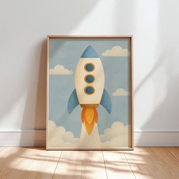Rocket Ship Nursery Poster: Space Theme Wall Art, Unframed Poster Size 8x12