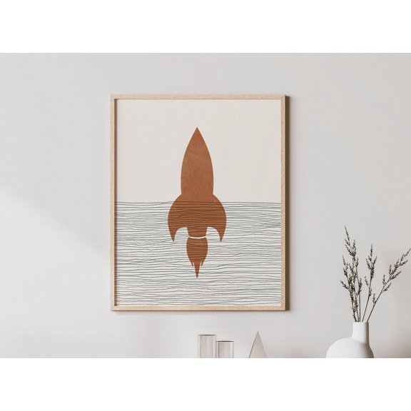 Rocket Ship Nursery Wall Art Print, Space Decor Unframed Paper Print