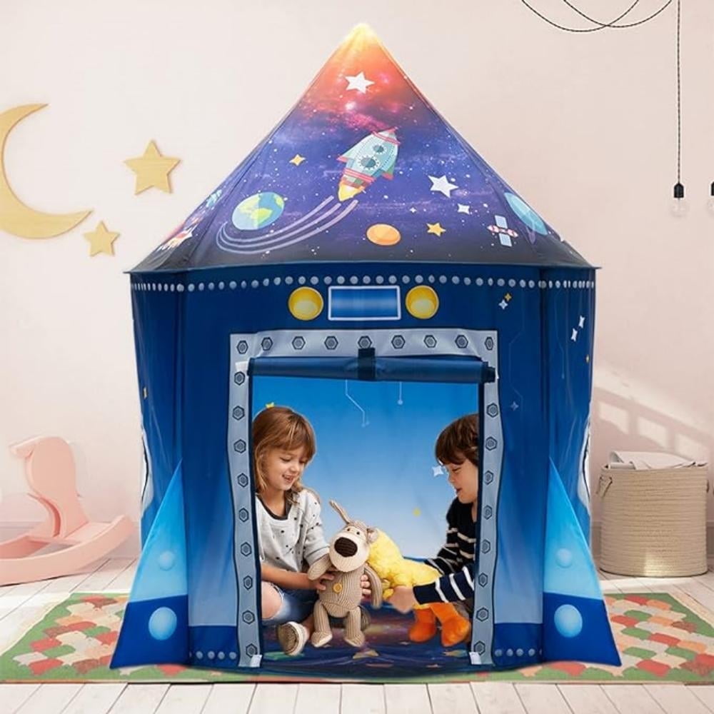 Rocket Ship Play Tent for Kids, Astronaut Spaceship Space Themed Pretend Playhouse Indoor Outdoor Games Party Children Pop Up Foldable Tent Birthday Toy for Boys Girls Toddler Baby53'' x 40'' (DxH)