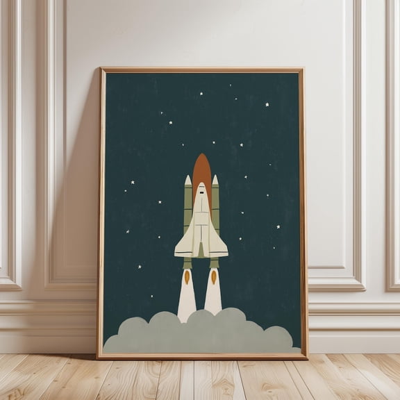 Rocket Ship Print, Outer Space Boys Bedroom Decor, Unframed Paper Poster 24x36in