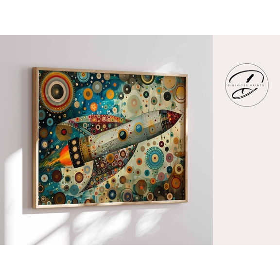 Rocket Ship Wall Art, Space Nursery Wall Art, Outer Space Nursery, Abstract Print, Playroom Print, Boy Nursery Wall Art Home Decor #364, Unframed Poster Size 8x12