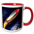 thumbnail image 1 of 3drose, Rocket Shooting Through Space Around Earth, 11oz Two-tone Red Mug, 1 of 6