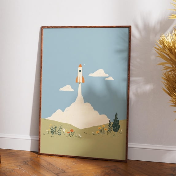 Rocket Space Adventure Wall Art Print, Modern Spaceship Illustration ...