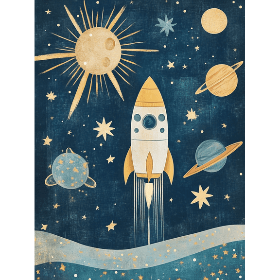 Rocket Space Canvas Print/Wall Art, Suitable for Living Room, Bedroom, Nursery, Office, and Kids Room Decoration.
