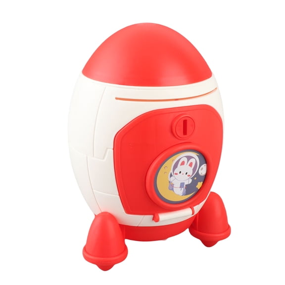 Rocket Space Capsule Money Bank - Large Capacity Cartoon Coin Saving Jar for Kids, Red