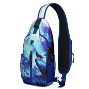 Rocket Space Galaxy Sling Backpack, Starry Constellation Astronaut Crossbody Daypack, Cute Celestial Travel Bag